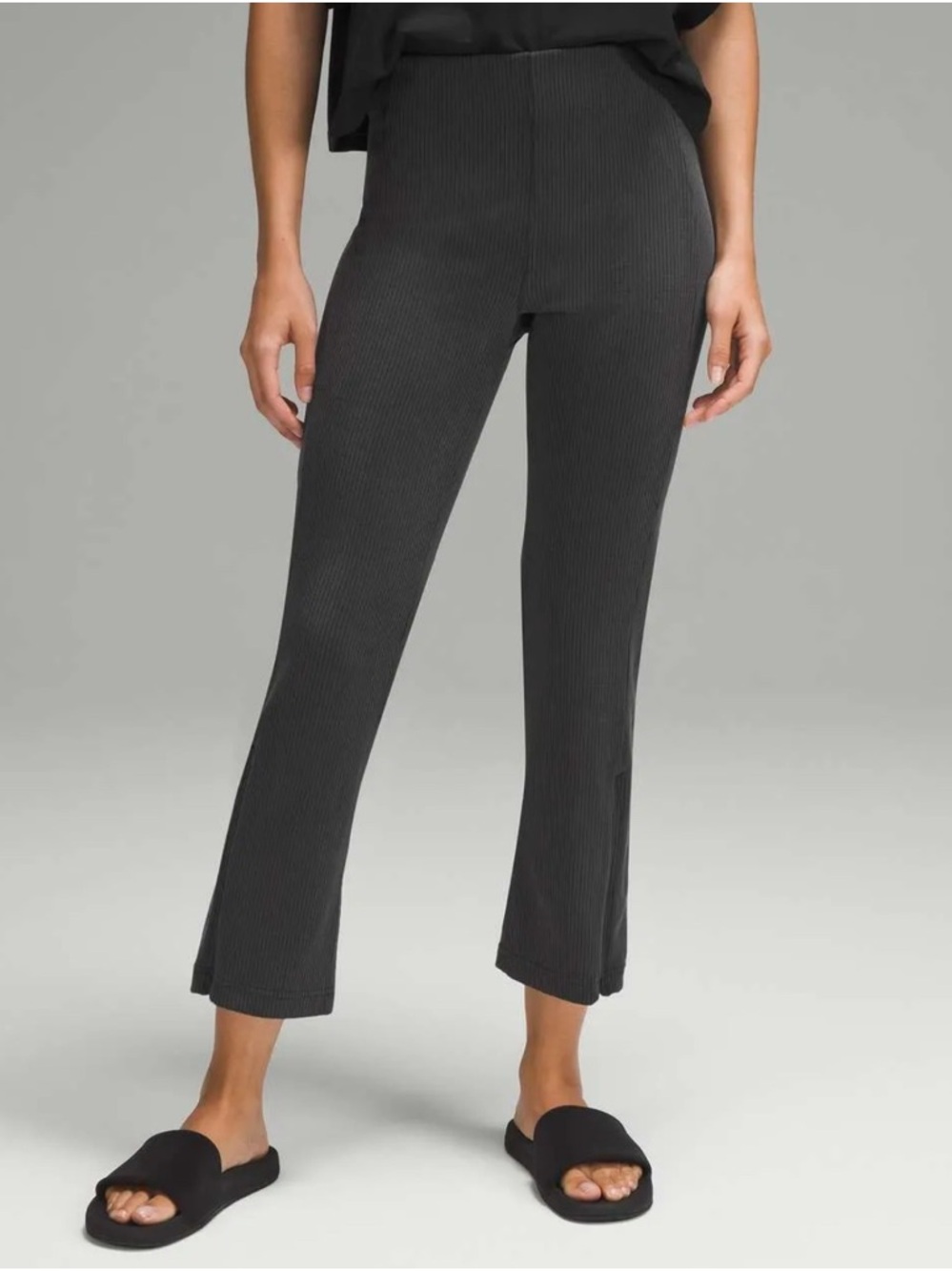 Lululemon Grey Ribbed Softstreme Zip-Leg High-Rise Cropped Pants 25" Size 14 - Picture 2 of 9